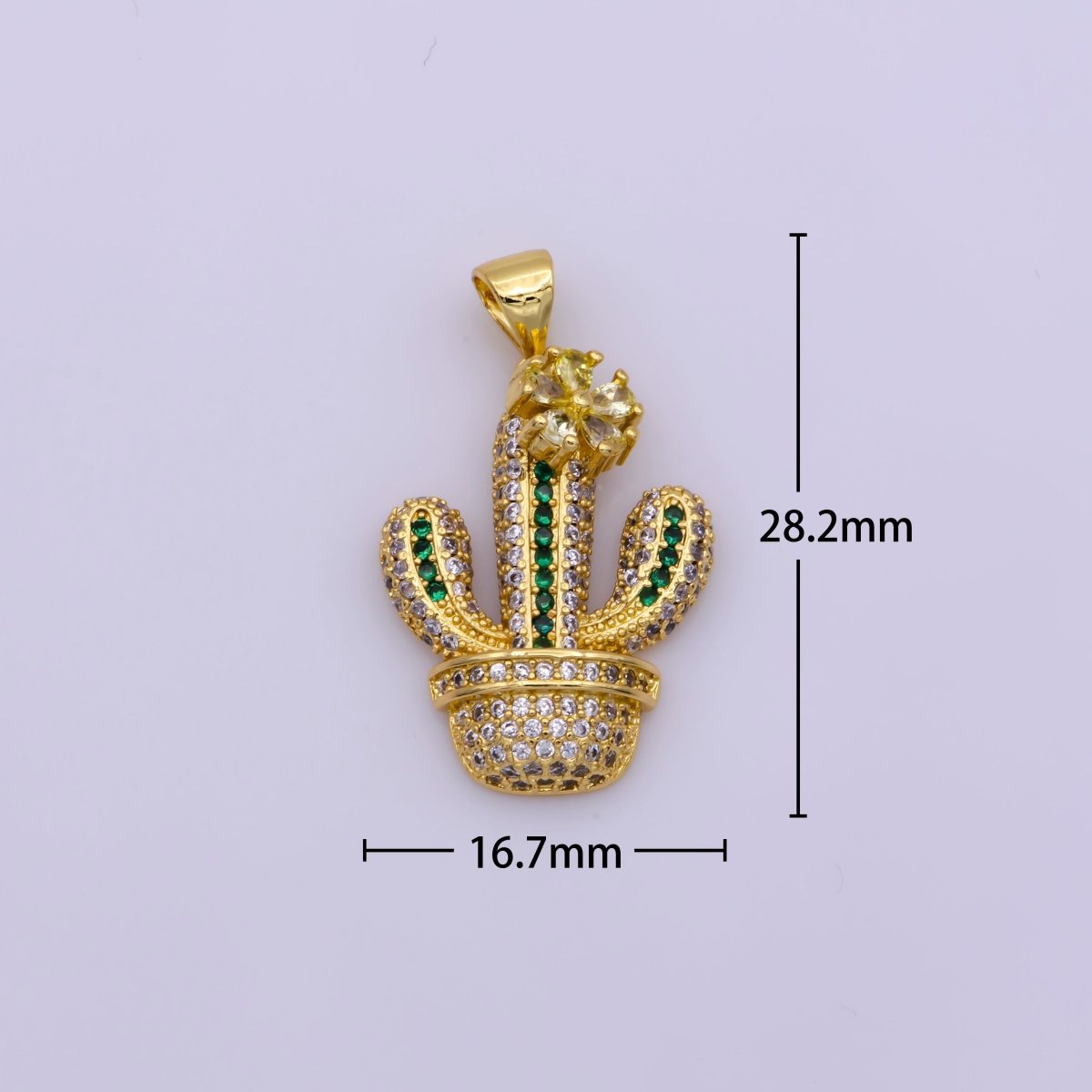 Dainty 24K Gold Filled Micro Paved CZ Green Cactus Succulents Potted Plant Pendant | N-1346