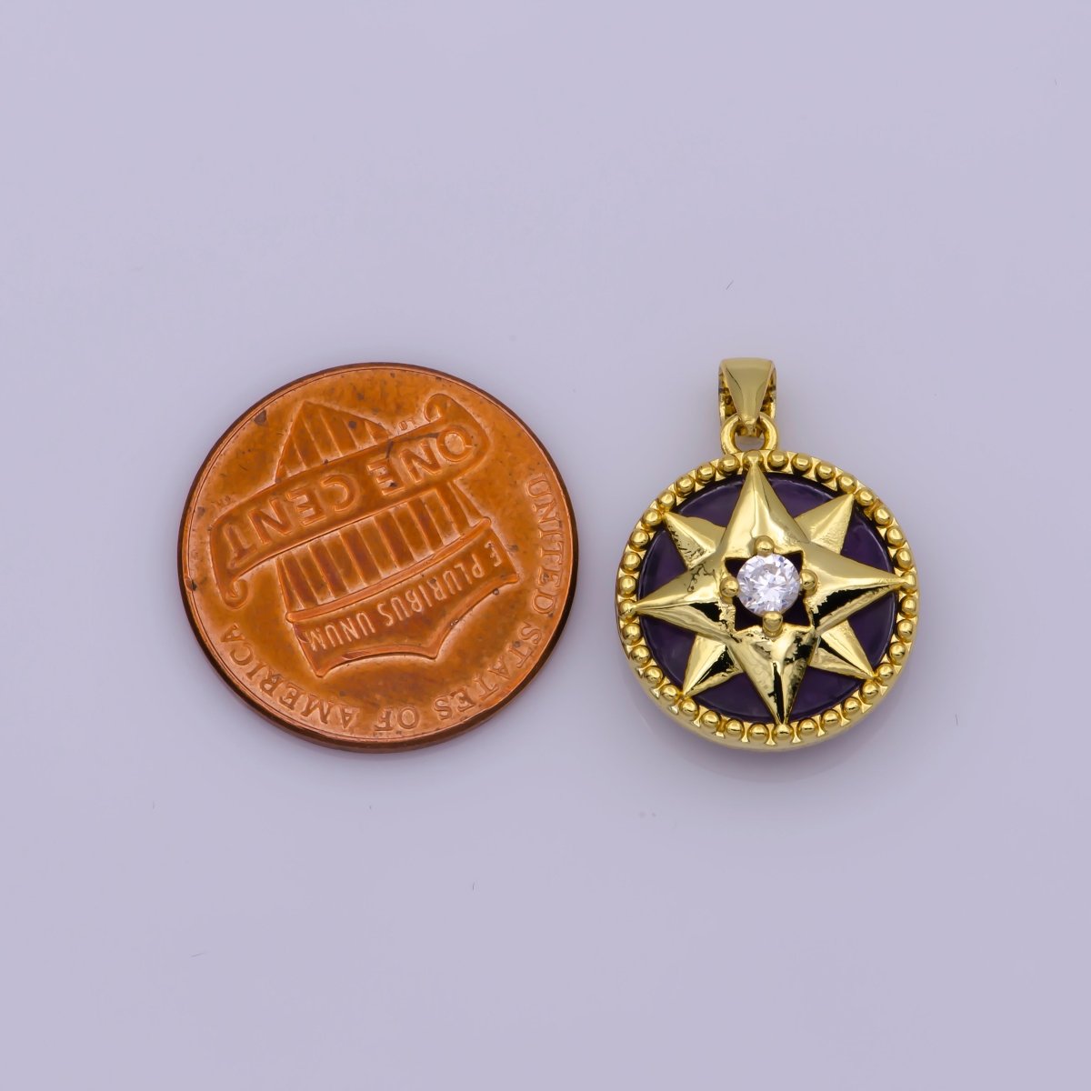 Dainty 24K Gold Filled North Star Charm, Purple Pink Teal Blue Star Coin Pendant For Layer Necklace Earring Bracelet Jewelry Making Supplies  I-333