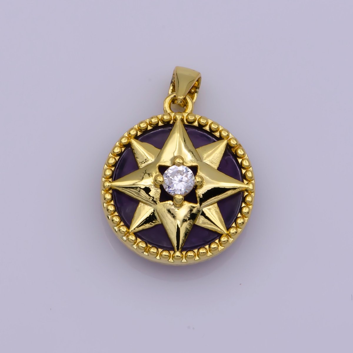 Dainty 24K Gold Filled North Star Charm, Purple Pink Teal Blue Star Coin Pendant For Layer Necklace Earring Bracelet Jewelry Making Supplies  I-333