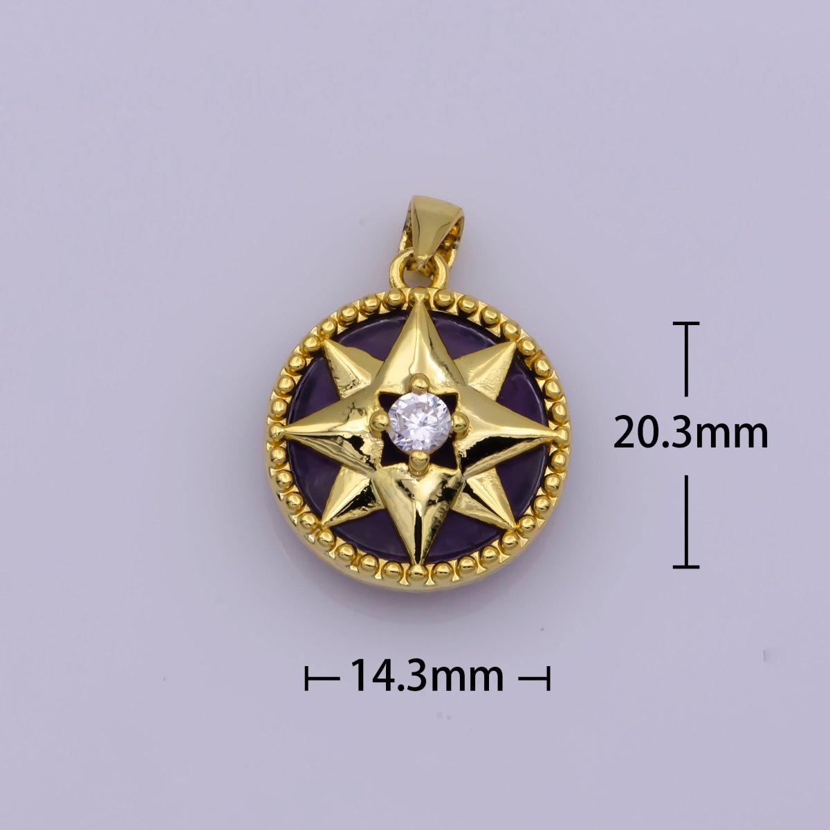 Dainty 24K Gold Filled North Star Charm, Purple Pink Teal Blue Star Coin Pendant For Layer Necklace Earring Bracelet Jewelry Making Supplies  I-333