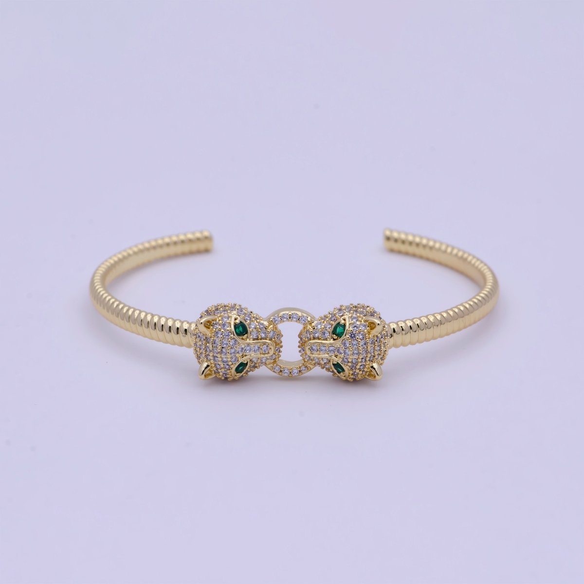 Dainty 24K Gold Filled Panther Bangle Bracelet Micro Pave Leopard Bracelet | WA-1021 Clearance Pricing