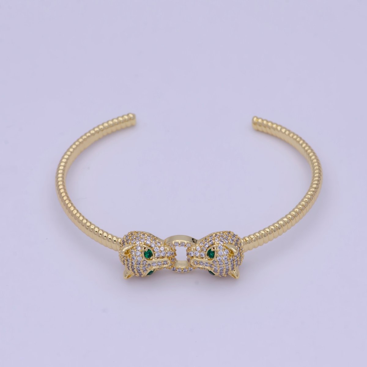 Dainty 24K Gold Filled Panther Bangle Bracelet Micro Pave Leopard Bracelet | WA-1021 Clearance Pricing