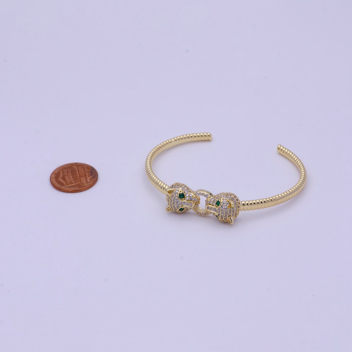 Dainty 24K Gold Filled Panther Bangle Bracelet Micro Pave Leopard Bracelet | WA-1021 Clearance Pricing