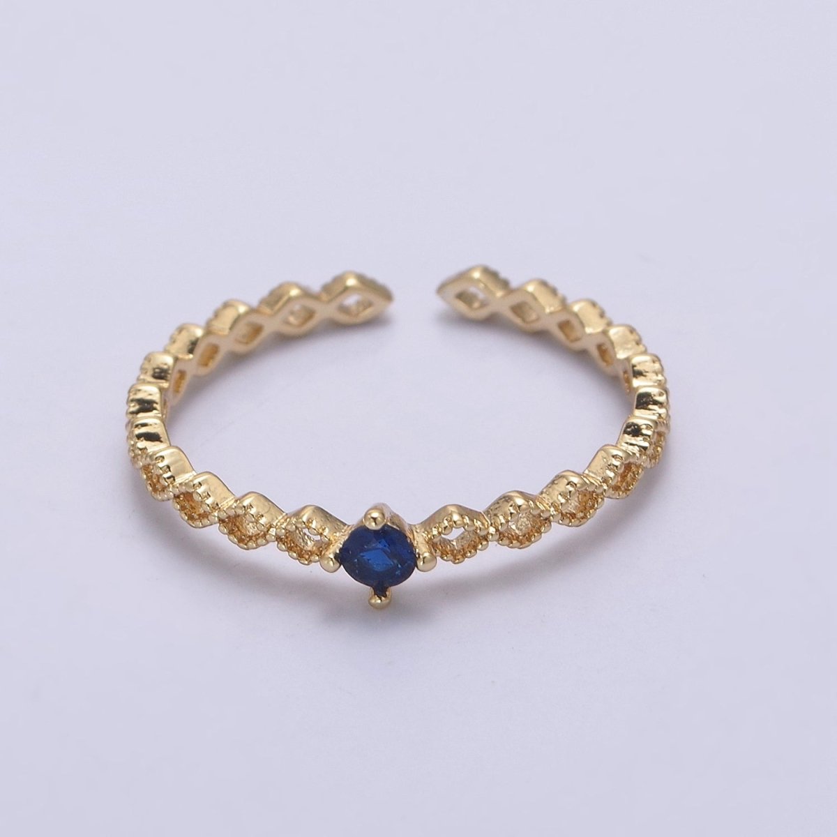Dainty 24K Gold Filled Rhombus Diamond Beaded Ring with Pink, Blue, Green Crystal Cubic Zirconia CZ Ring S-357 S-358 S-359