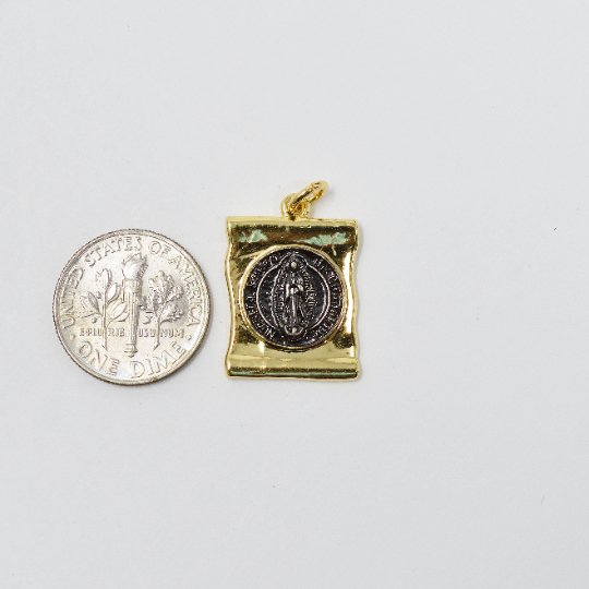 Dainty 24k Gold Filled Scroll Charm Lady Guadalupe Charm Medallion for Bracelet Necklace Pendant Religious Jewelry Making Supply E-121