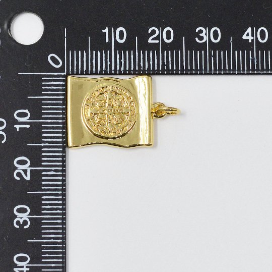 Dainty 24k Gold Filled Scroll Charm Saint Benedict Charm Medallion for Bracelet Necklace Pendant Religious Jewelry Making Supply E-119