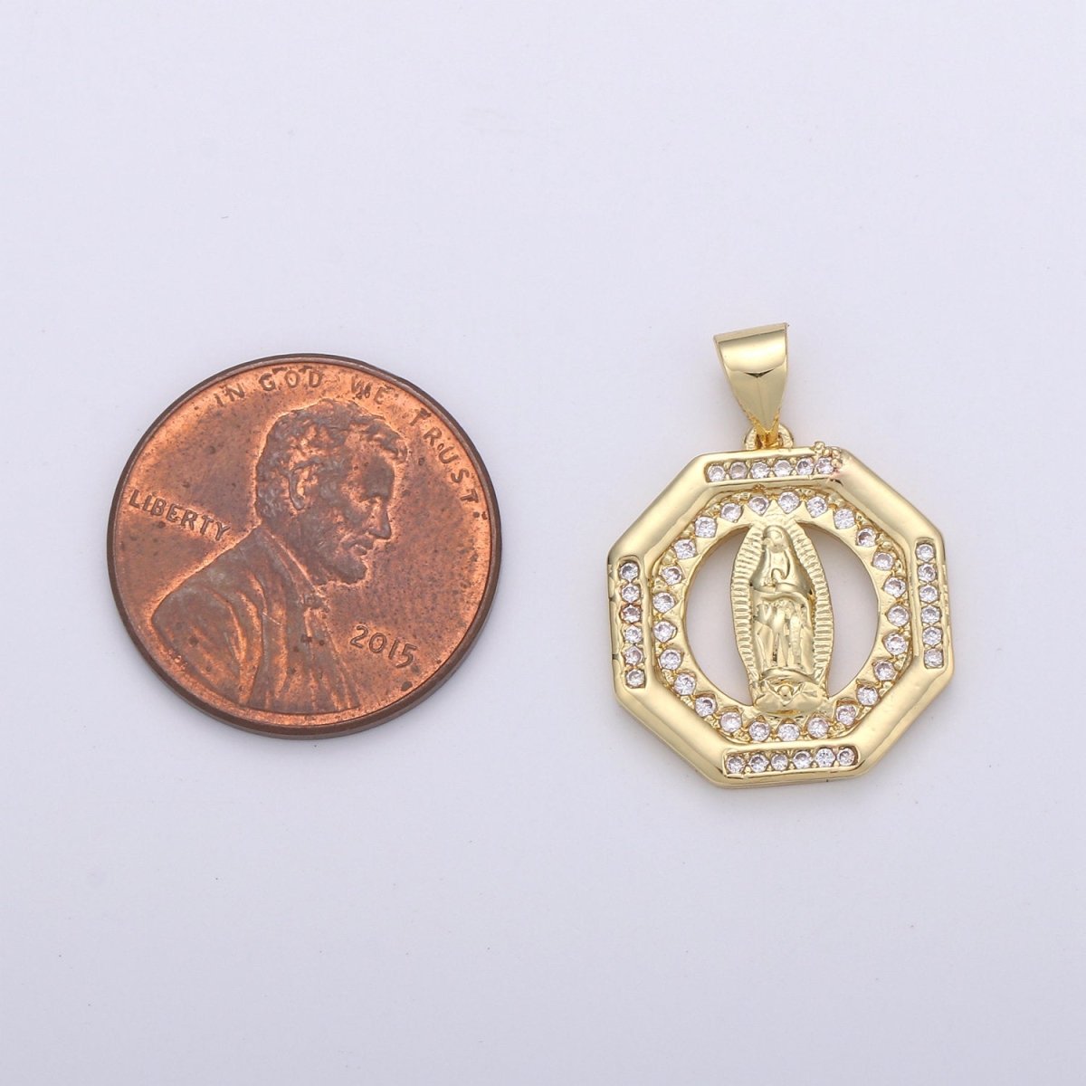 Dainty 24k Gold Filled Virgin Mary Medallion Necklace Octagon Virgin Mary Pendant for Religious Necklace Lady Guadalupe Charm 23x18mm, D-083