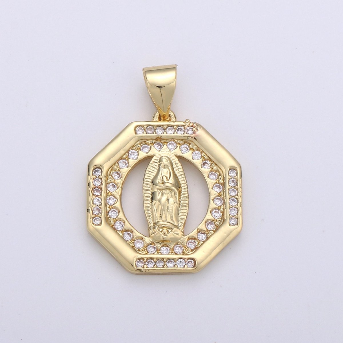 Dainty 24k Gold Filled Virgin Mary Medallion Necklace Octagon Virgin Mary Pendant for Religious Necklace Lady Guadalupe Charm 23x18mm, D-083