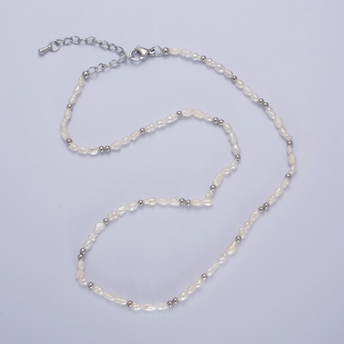 Dainty 3mm Baroque Freshwater Pearl White Gold Filled Silver Beads 15 Inch Choker Necklace | WA-1448 Clearance Pricing