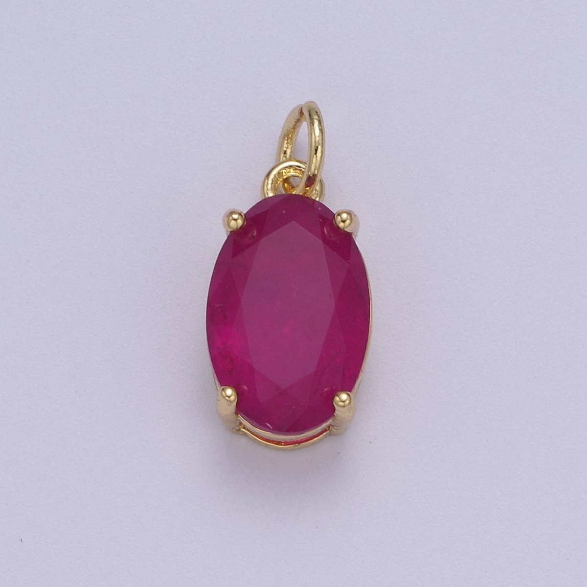 Dainty AB, Yellow, Blue, Teal, Green, Pink, Red CZ 24k Gold Filled Solitaire Micro Pave Pendant Oval Charm Stone Pendant for Birthstone Add on Charm C-798 C-802 C-842 C-843 C-845 C-847~C-852 C-854