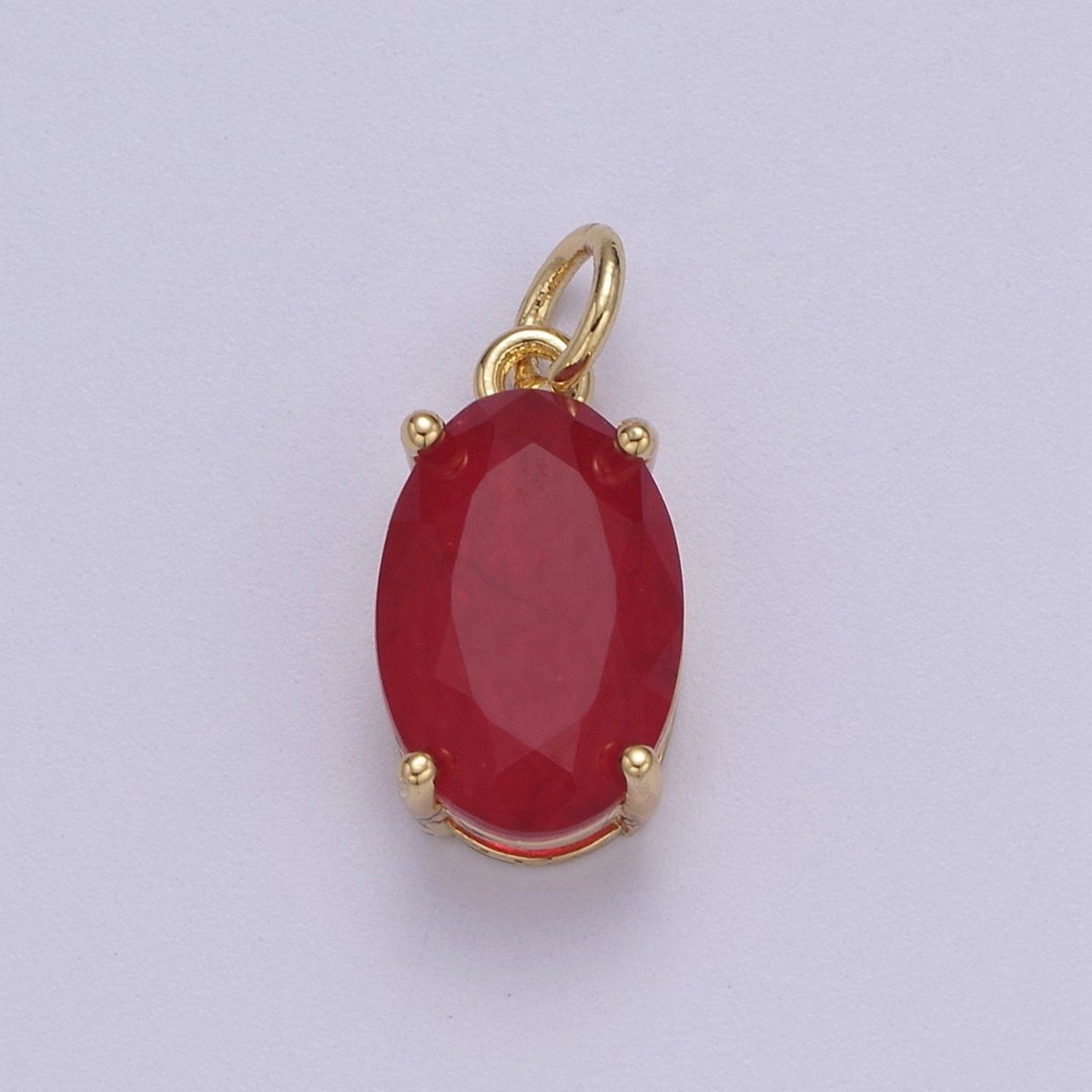 Dainty AB, Yellow, Blue, Teal, Green, Pink, Red CZ 24k Gold Filled Solitaire Micro Pave Pendant Oval Charm Stone Pendant for Birthstone Add on Charm C-798 C-802 C-842 C-843 C-845 C-847~C-852 C-854