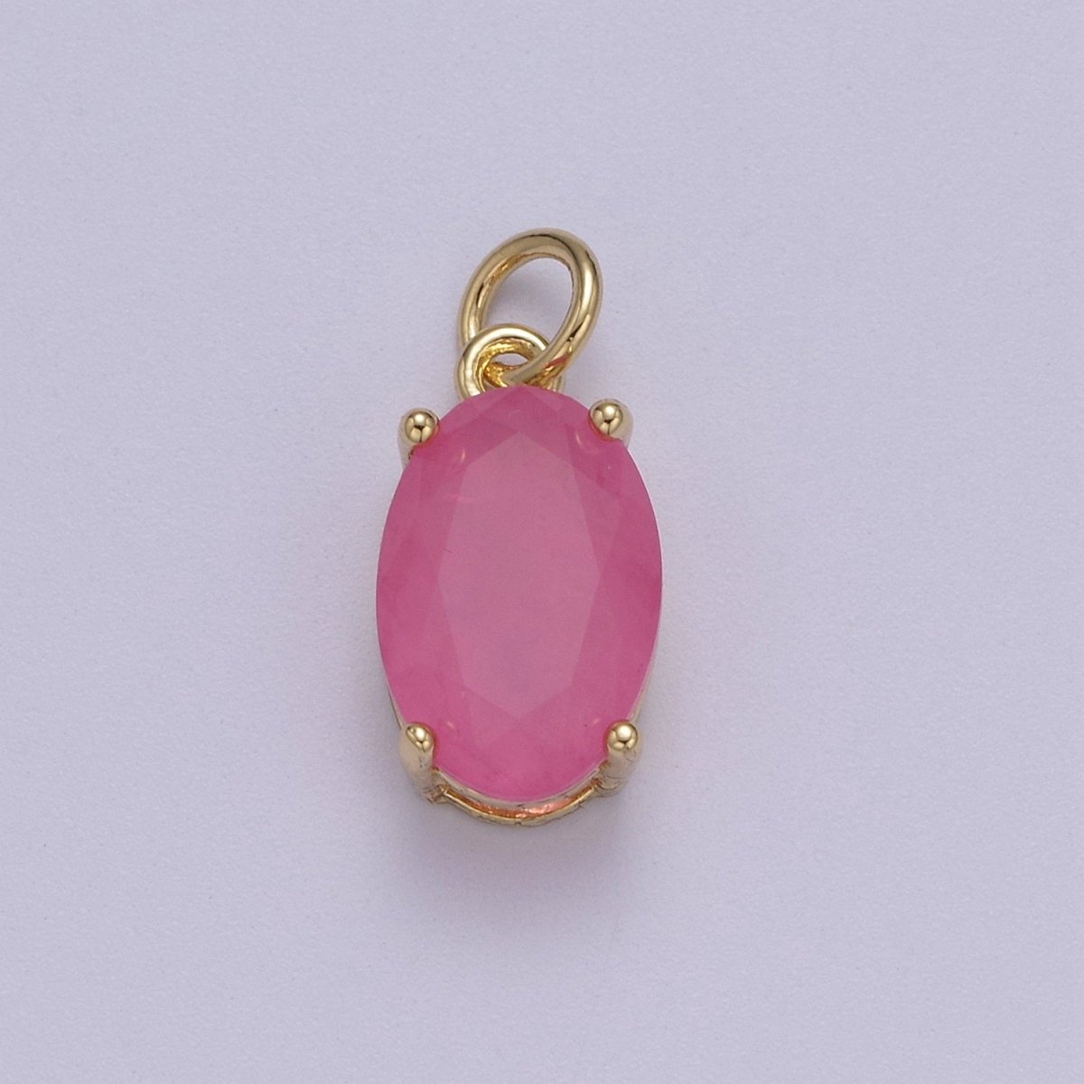 Dainty AB, Yellow, Blue, Teal, Green, Pink, Red CZ 24k Gold Filled Solitaire Micro Pave Pendant Oval Charm Stone Pendant for Birthstone Add on Charm C-798 C-802 C-842 C-843 C-845 C-847~C-852 C-854