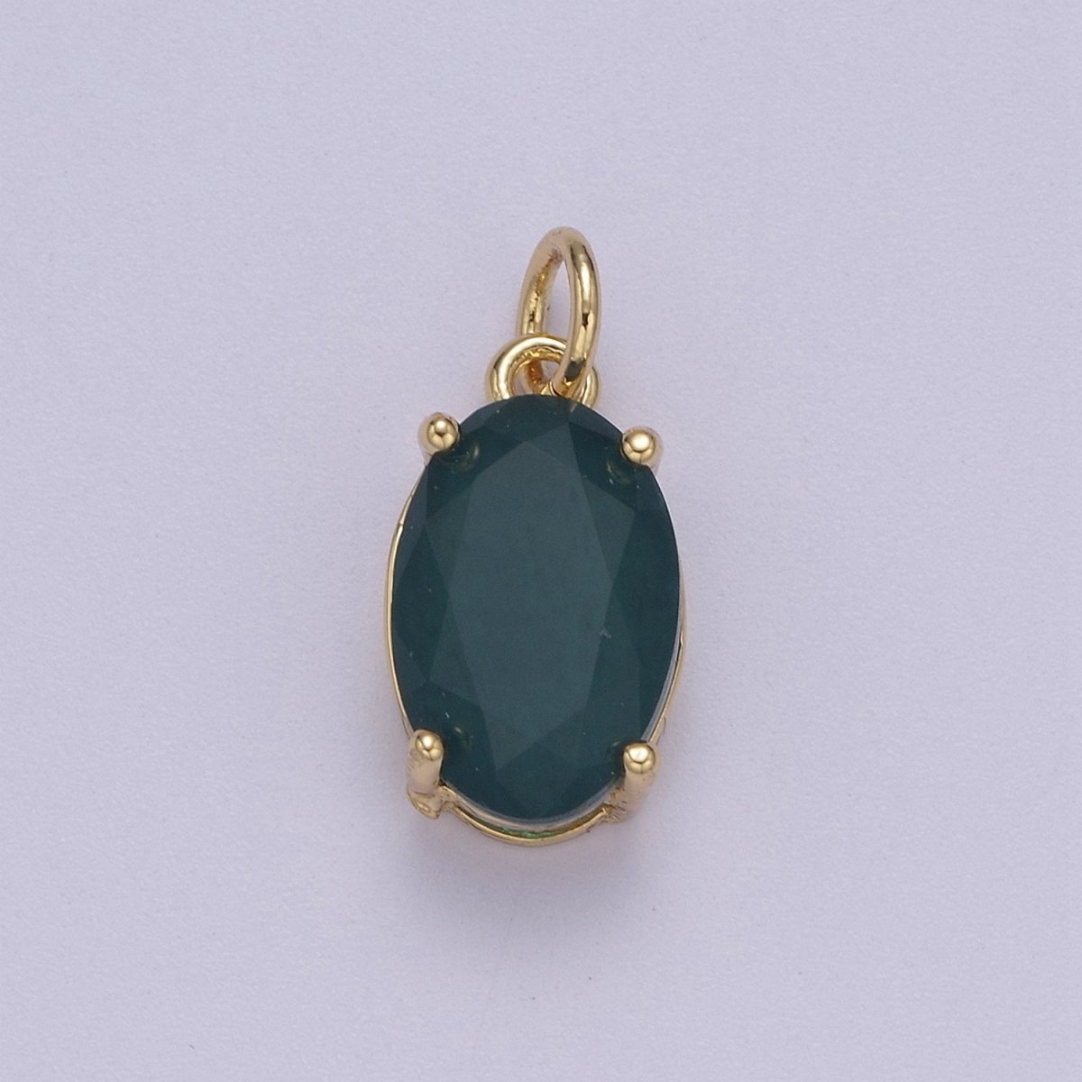 Dainty AB, Yellow, Blue, Teal, Green, Pink, Red CZ 24k Gold Filled Solitaire Micro Pave Pendant Oval Charm Stone Pendant for Birthstone Add on Charm C-798 C-802 C-842 C-843 C-845 C-847~C-852 C-854