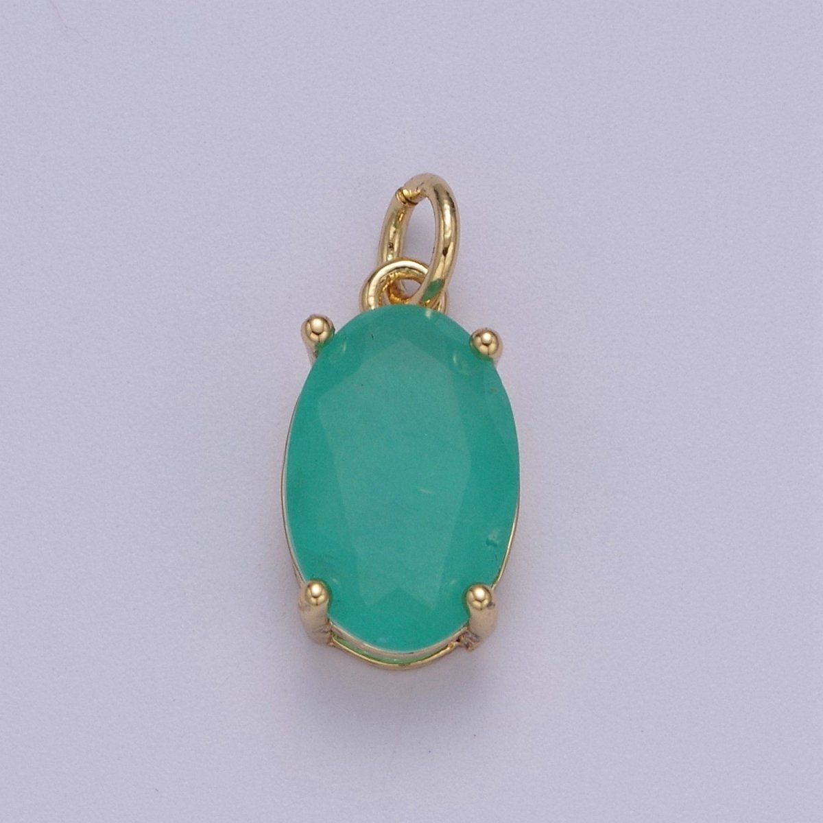 Dainty AB, Yellow, Blue, Teal, Green, Pink, Red CZ 24k Gold Filled Solitaire Micro Pave Pendant Oval Charm Stone Pendant for Birthstone Add on Charm C-798 C-802 C-842 C-843 C-845 C-847~C-852 C-854