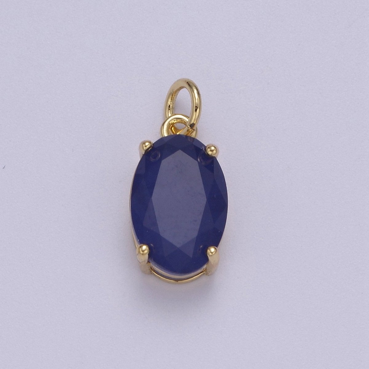 Dainty AB, Yellow, Blue, Teal, Green, Pink, Red CZ 24k Gold Filled Solitaire Micro Pave Pendant Oval Charm Stone Pendant for Birthstone Add on Charm C-798 C-802 C-842 C-843 C-845 C-847~C-852 C-854