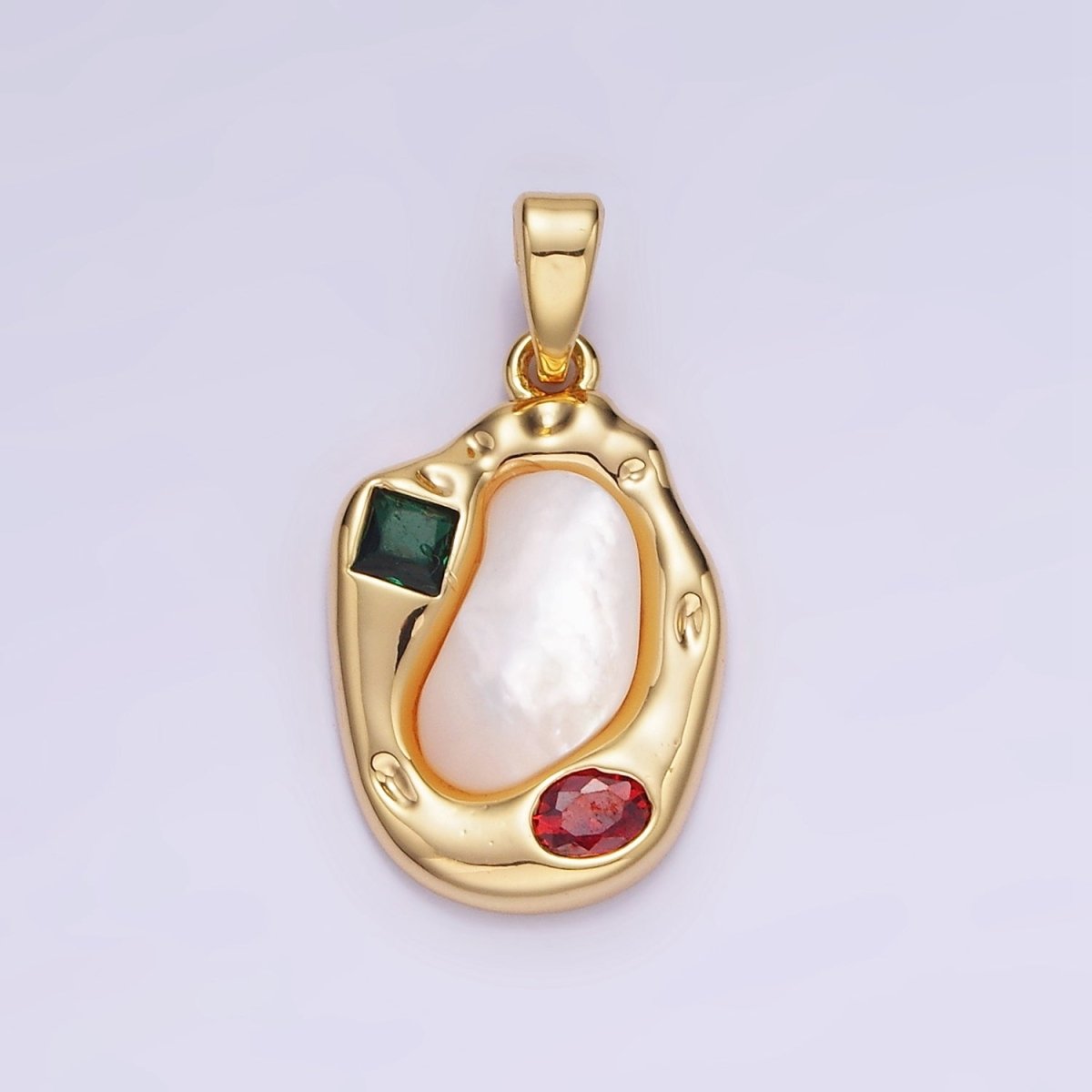 Dainty Abstract Charm 14K Gold Filled Oval Pear Charm with Colorful CZ Stone AA1195