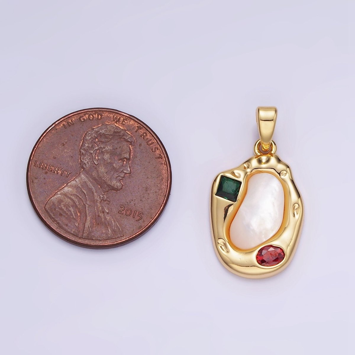 Dainty Abstract Charm 14K Gold Filled Oval Pear Charm with Colorful CZ Stone AA1195