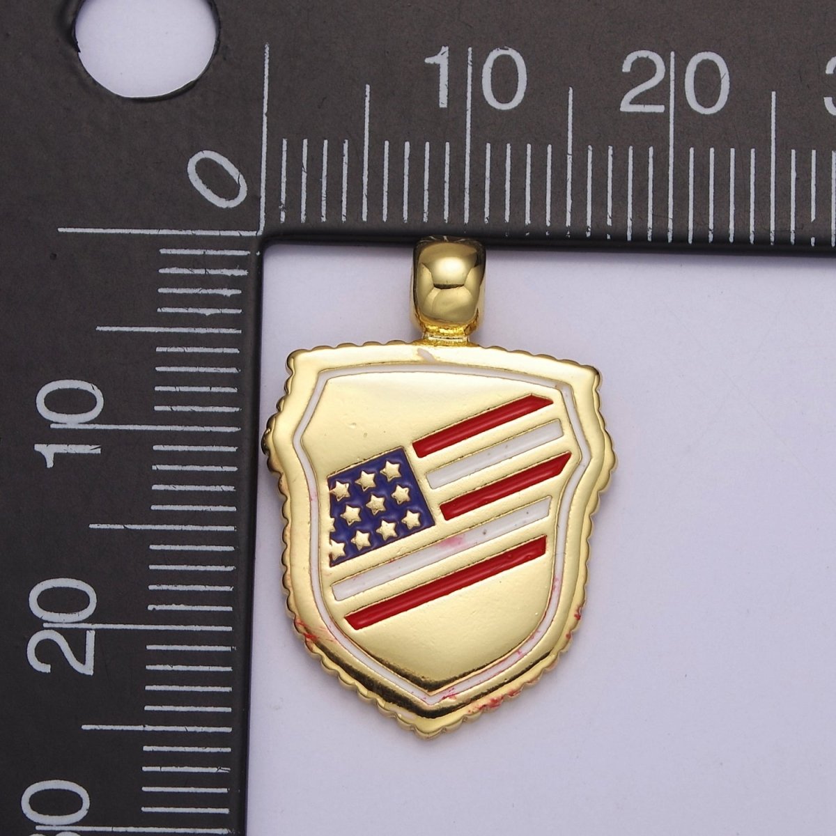 Dainty American Flag Shield Charms, 4th of July, USA Charm, Patriotic, 24.7X17.5mm  J-317