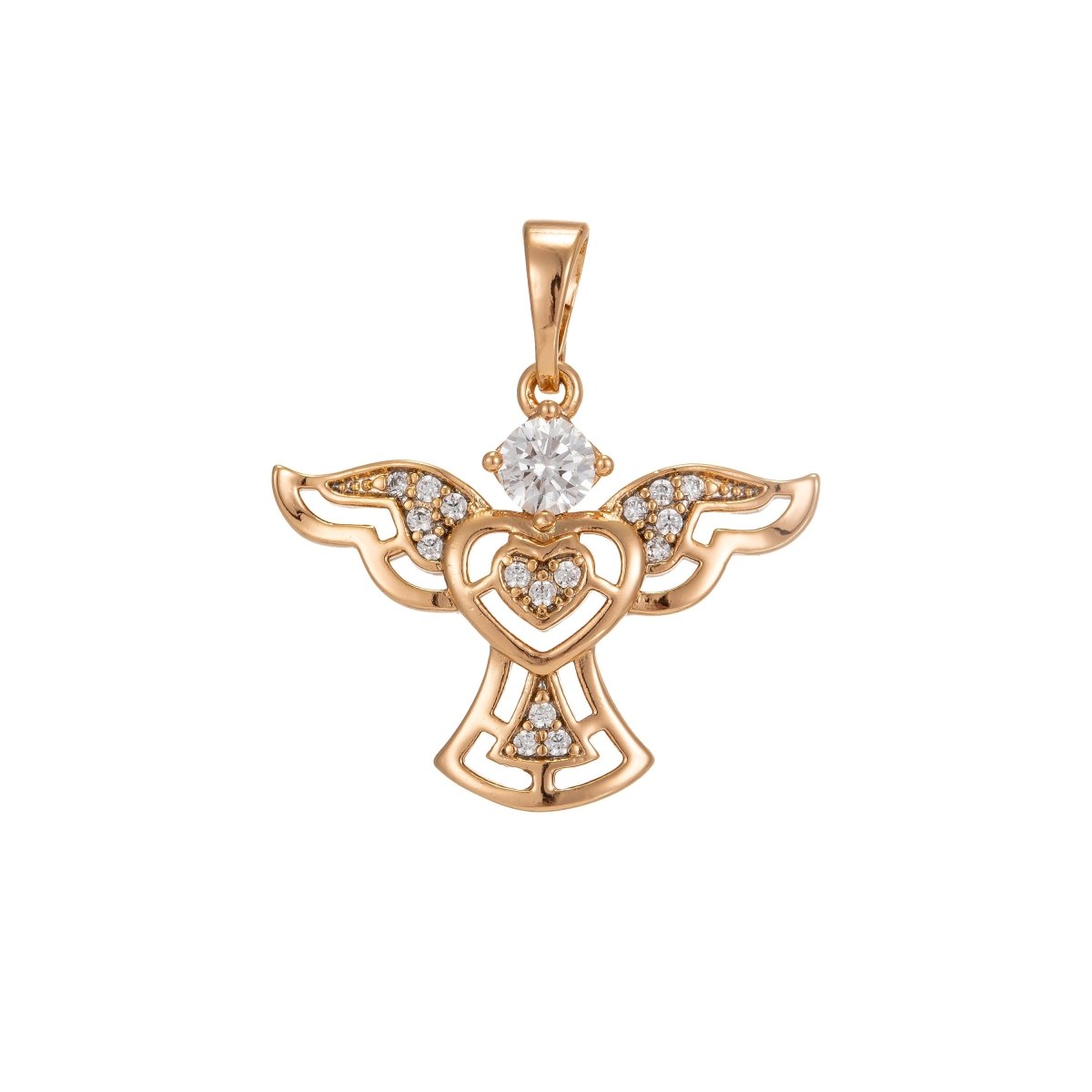 Dainty Angel Pendant Gold Filled Charm- Cubic Angel Charm for Necklace Earring Micro Pave Guardian Angel Cubic Zircon Charm, I-226