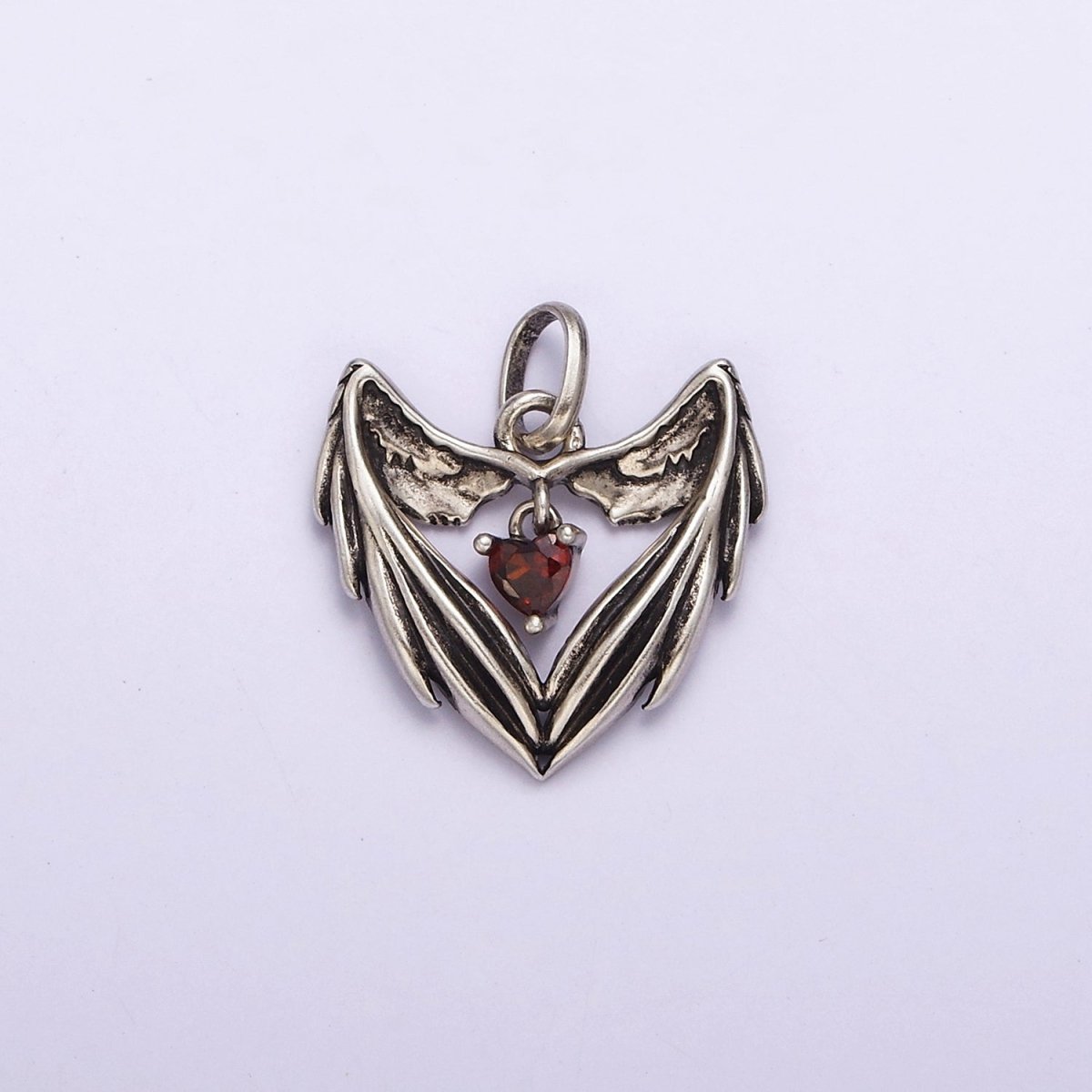 Dainty Angel Wing Heart Charm in 925 Sterling Silver Pendant with Red Cz Jewelry SL-319