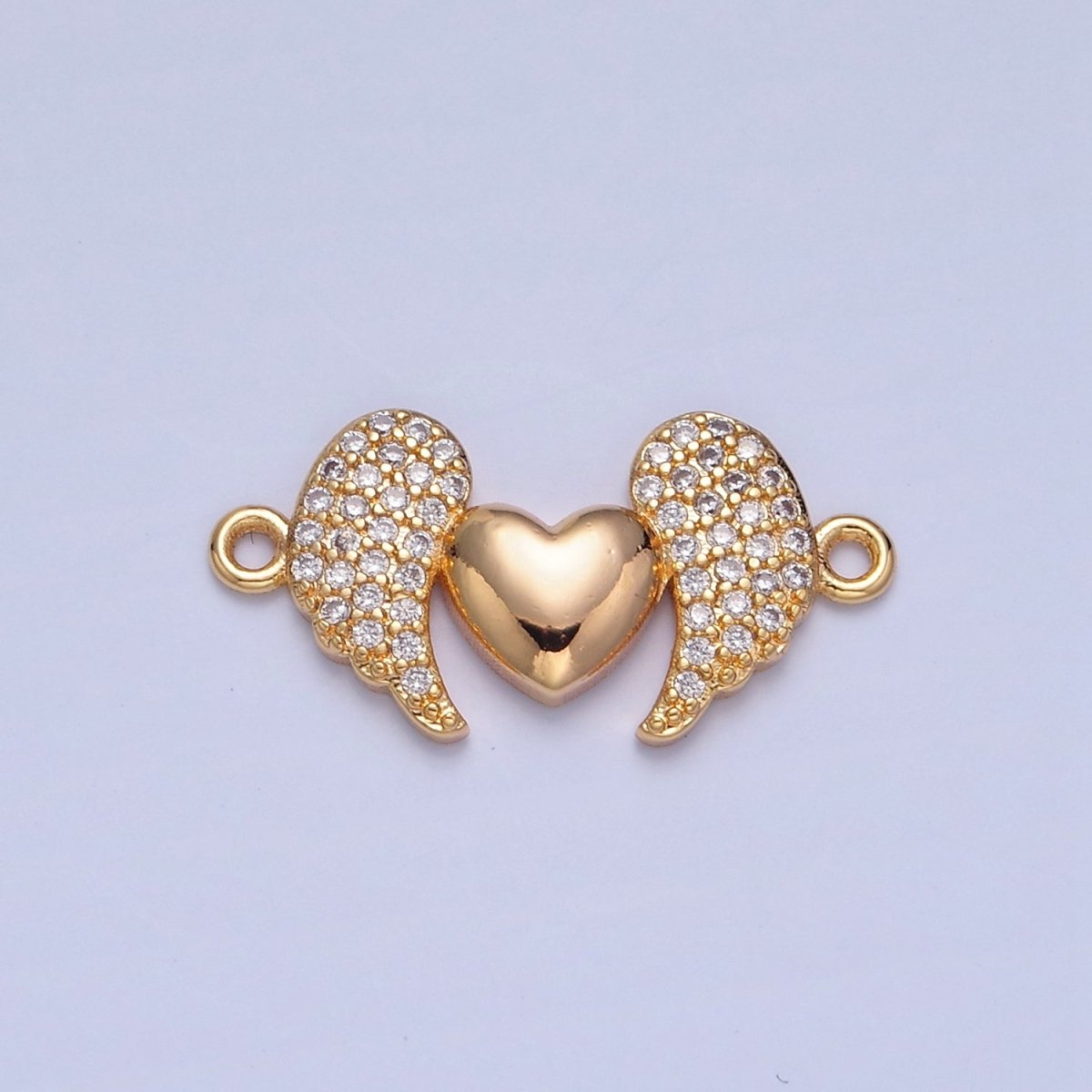 Dainty Angel Wing Heart CZ Gold Pave Charm Connector for Bracelet Necklace Supply F-416