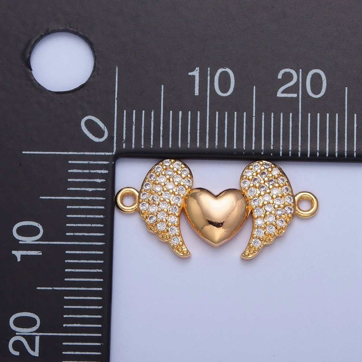 Dainty Angel Wing Heart CZ Gold Pave Charm Connector for Bracelet Necklace Supply F-416