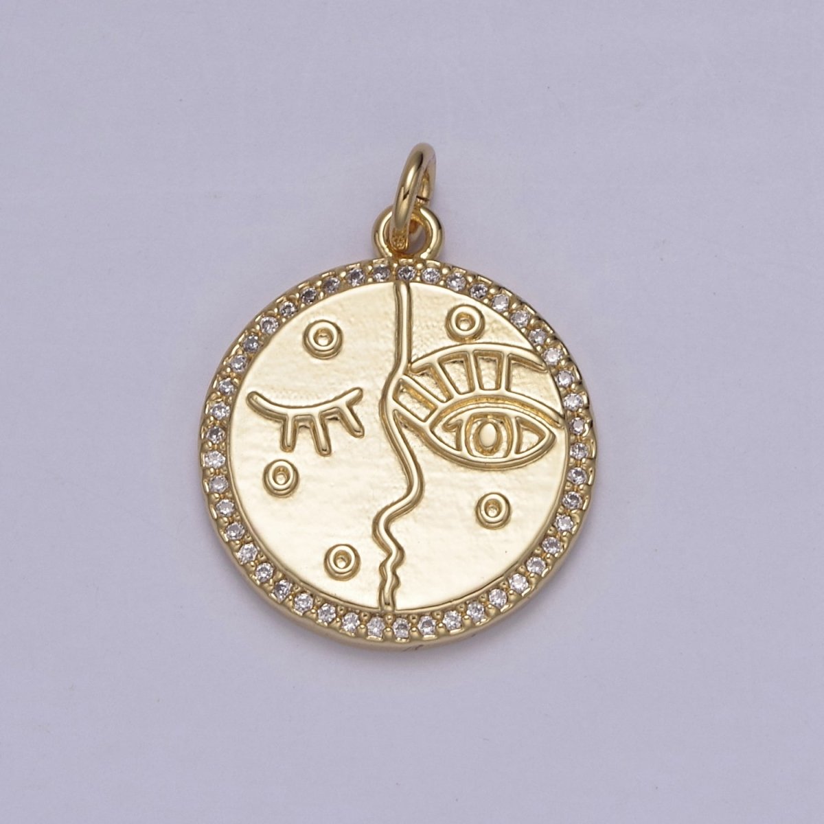 Dainty Artistic Women Face Eye Charm in 14k Gold Filled Cubic Zirconia Female Ladies Charm N-816