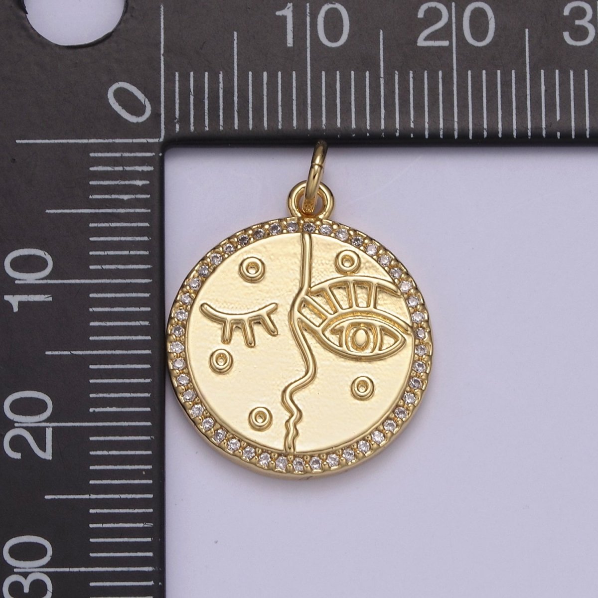 Dainty Artistic Women Face Eye Charm in 14k Gold Filled Cubic Zirconia Female Ladies Charm N-816