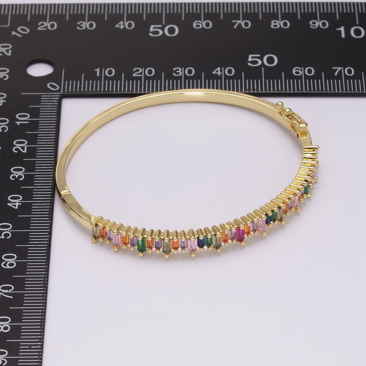 Dainty Baguette bracelet Colorful CZ Gem Stackable Gold Bracelet | Gold Bracelet | Luxury Crystal Stacking Bangle Bracelet | WA-428 Clearance Pricing