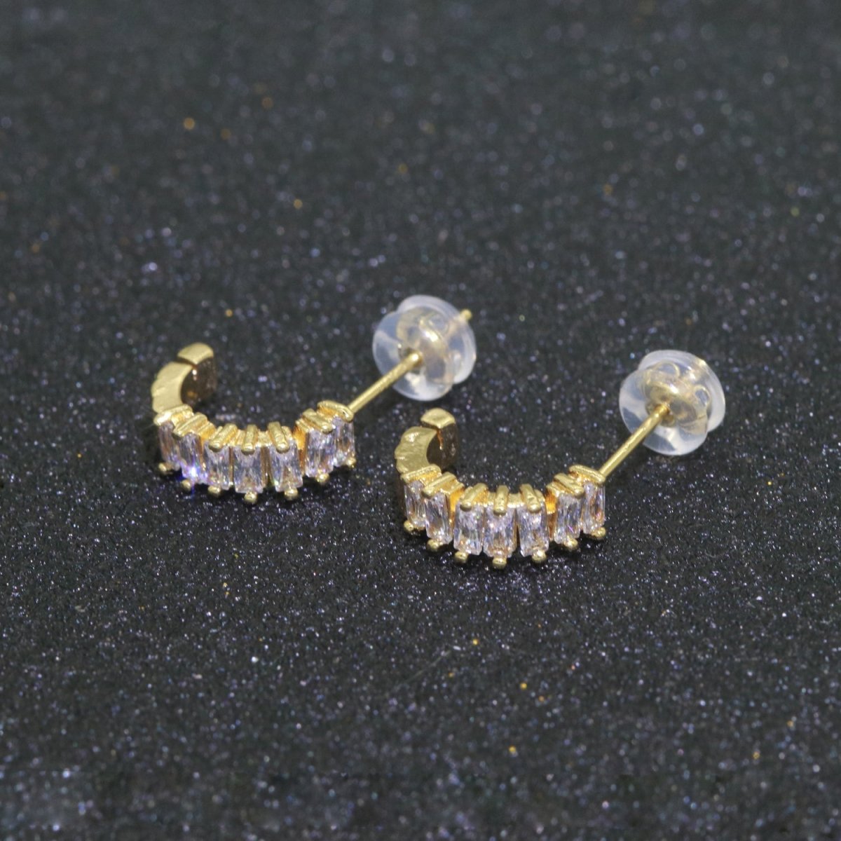 Dainty Baguette CZ Huggie Stud Earring T-047