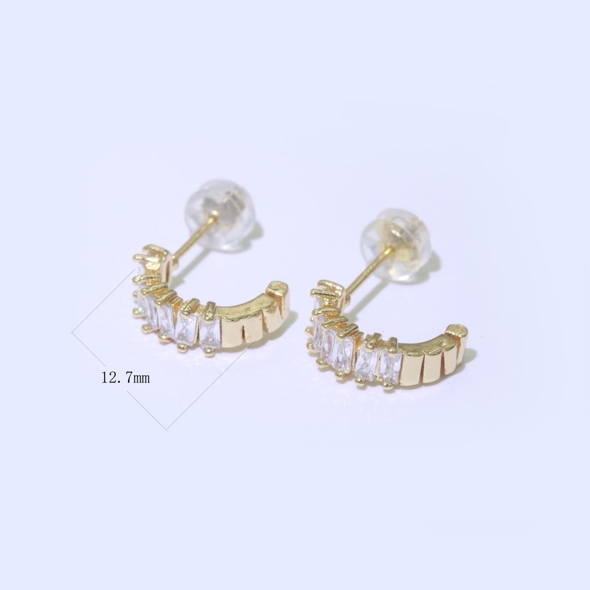 Dainty Baguette CZ Huggie Stud Earring T-047