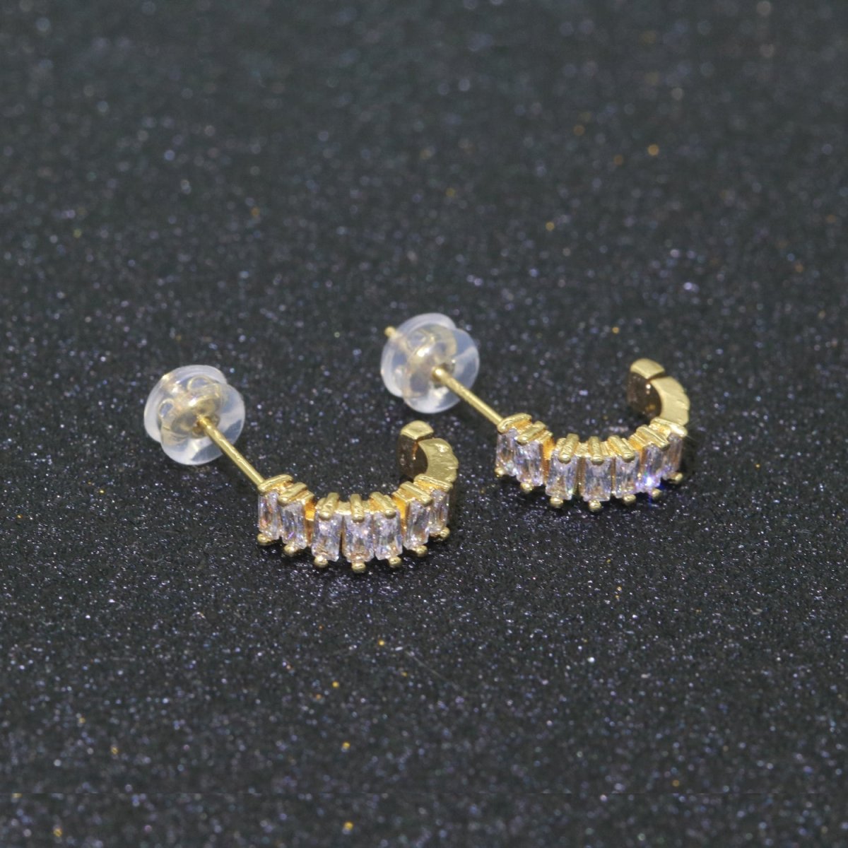 Dainty Baguette CZ Huggie Stud Earring T-047