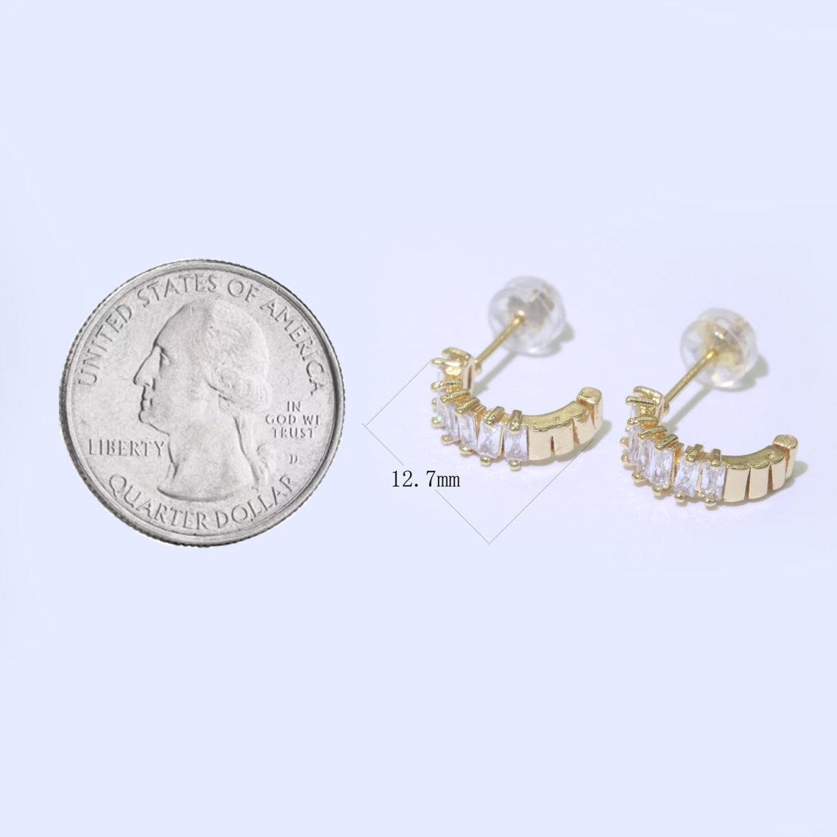 Dainty Baguette CZ Huggie Stud Earring T-047