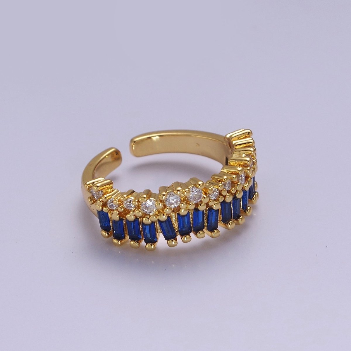 Dainty Baguette ring- Gold Filled CZ Ring Classic clear, Purple, Blue, Green, Pink Cubic Zirconia Adjustable Ring O-2089 ~ O-2094