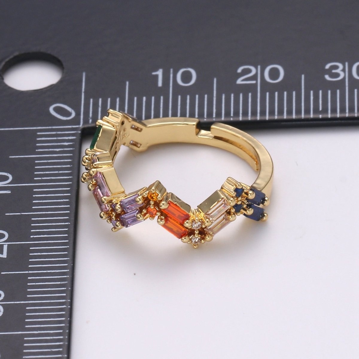 Dainty Baguette Ring, Minimalist Jewelry, Cz ring, stackable ring, Colorful Cz Adjustable ring, thin gold ring, stacking ring-483