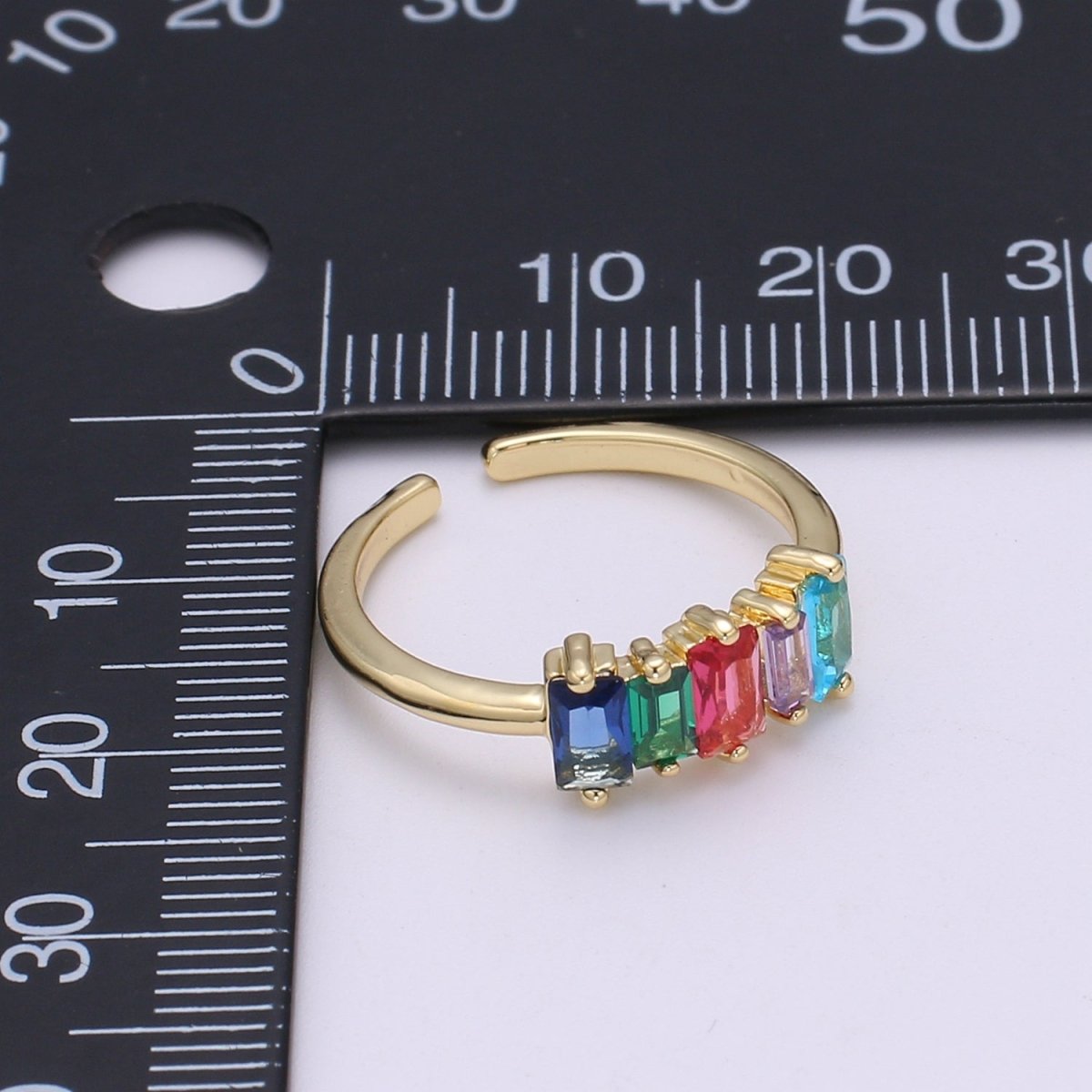 Dainty Baguette Ring, Rainbow Gold Baguette Ring, Colorful Baguette Ring, Open Adjustable Ring, Everyday Wear Women Ring O-293
