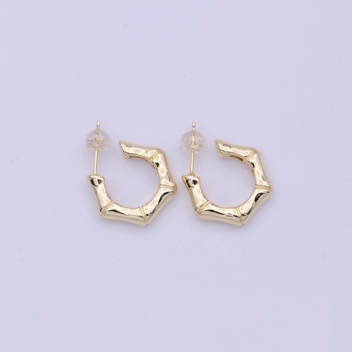 Dainty Bamboo Design Gold hoop Earring 22mm Everyday Wear Jewelry T-259