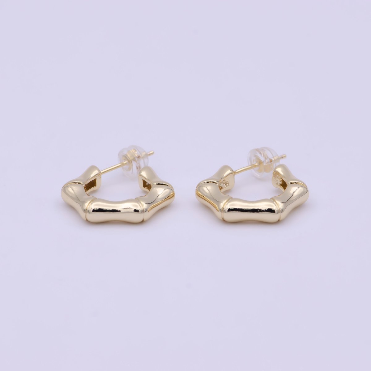 Dainty Bamboo Design Gold hoop Earring 22mm Everyday Wear Jewelry T-259