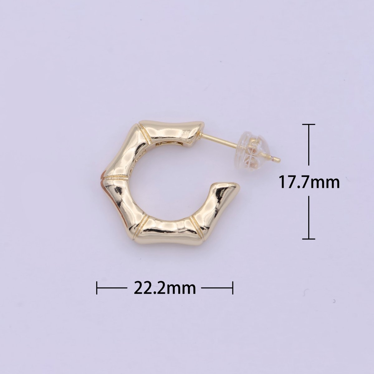 Dainty Bamboo Design Gold hoop Earring 22mm Everyday Wear Jewelry T-259