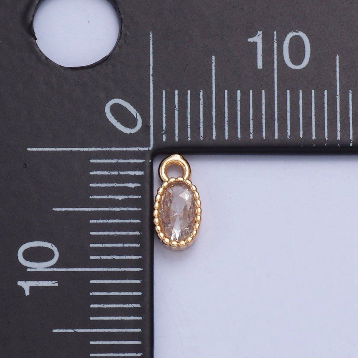 Dainty Beaded Oval Clear Cubic Zirconia CZ Charm For Jewelry Making X-023