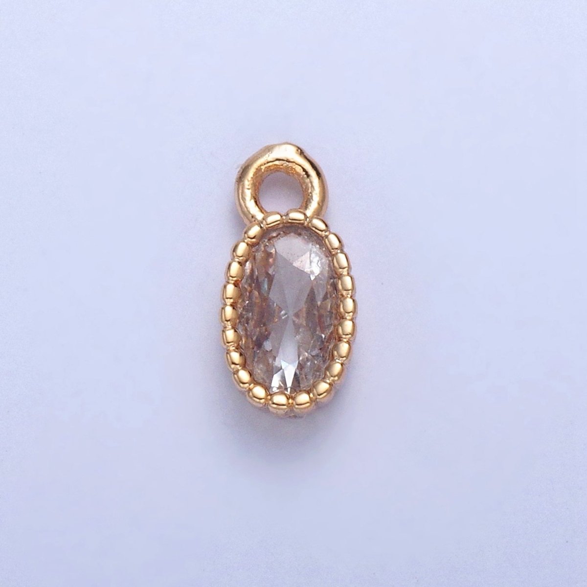 Dainty Beaded Oval Clear Cubic Zirconia CZ Charm For Jewelry Making X-023