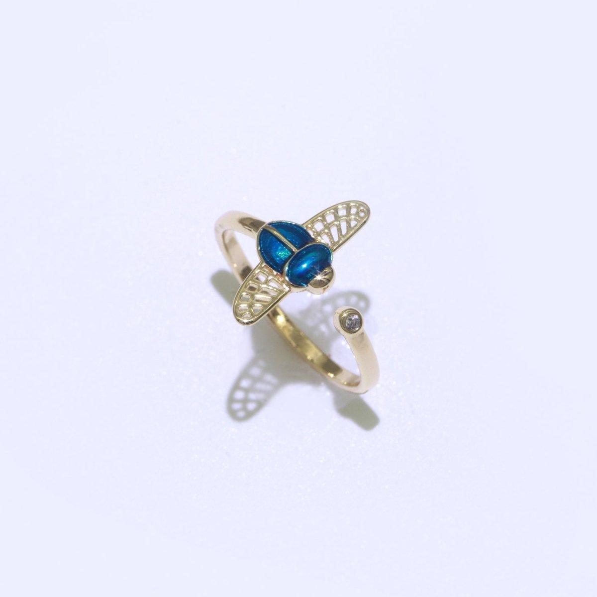 Dainty Bee Ring 18K Gold Filled Ring Open Adjustable Ring Animal Insect Cz Simple Stacking Jewelry O-438