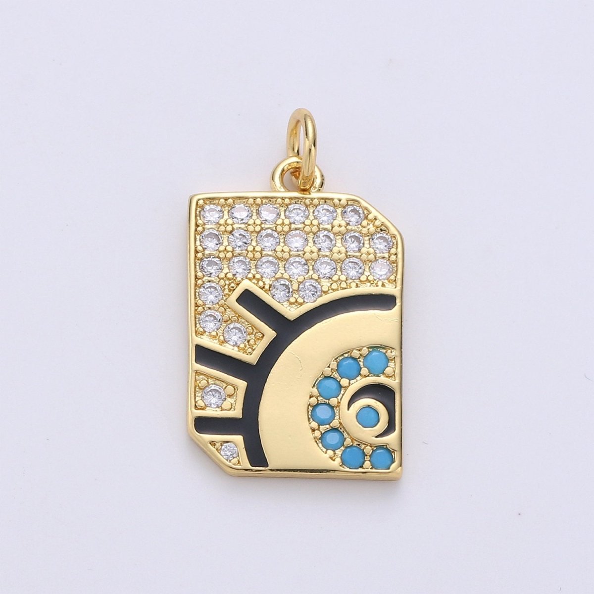 Dainty Black Enamel Talisman Charm Necklace, Gold Filled Evil Eye Pendant Amulet Medallion Pendant for Necklace Jewelry Making Supply, D-278