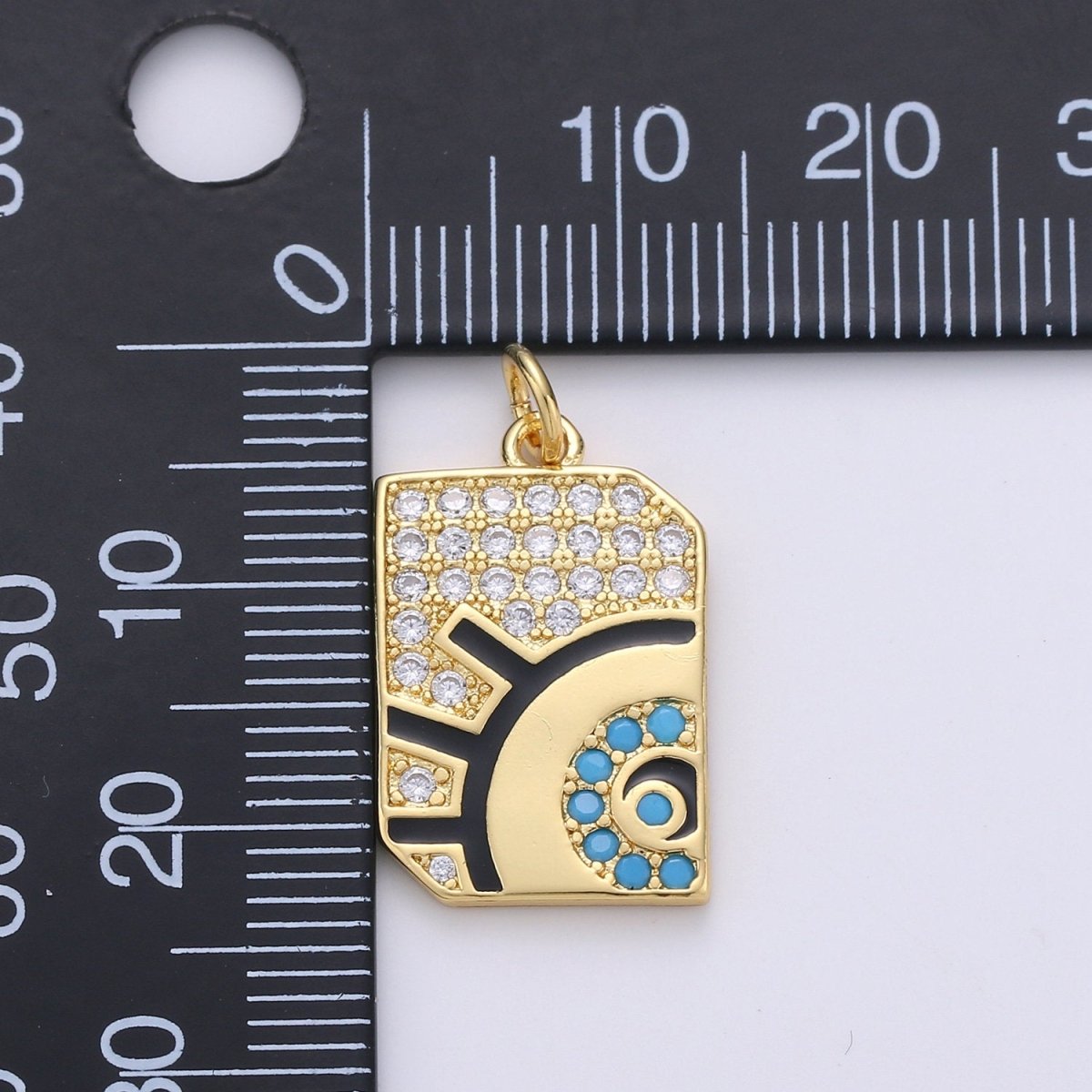 Dainty Black Enamel Talisman Charm Necklace, Gold Filled Evil Eye Pendant Amulet Medallion Pendant for Necklace Jewelry Making Supply, D-278
