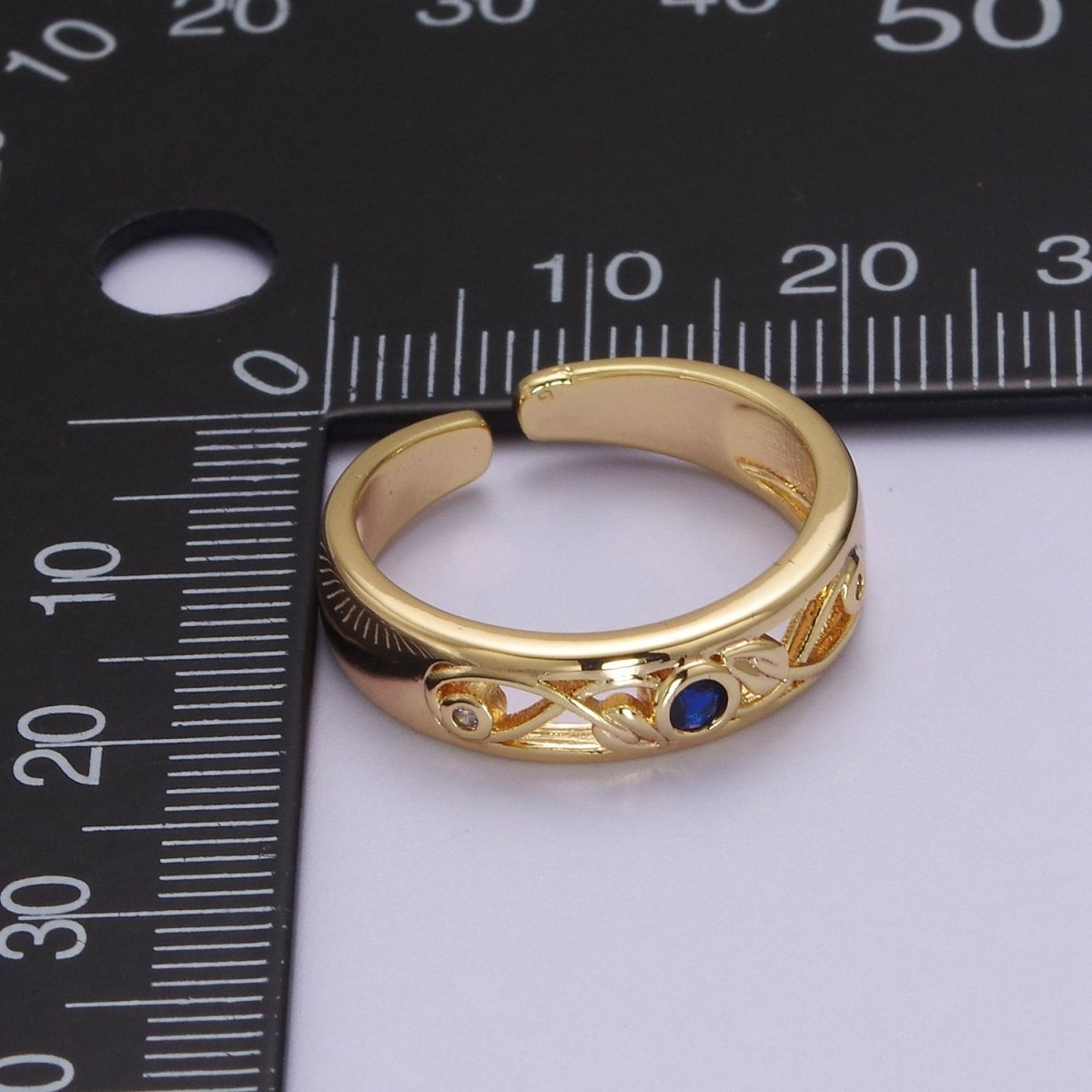 Dainty Blue CZ Stone Gold Band for Midi Ring Stackable Jewelry S-526