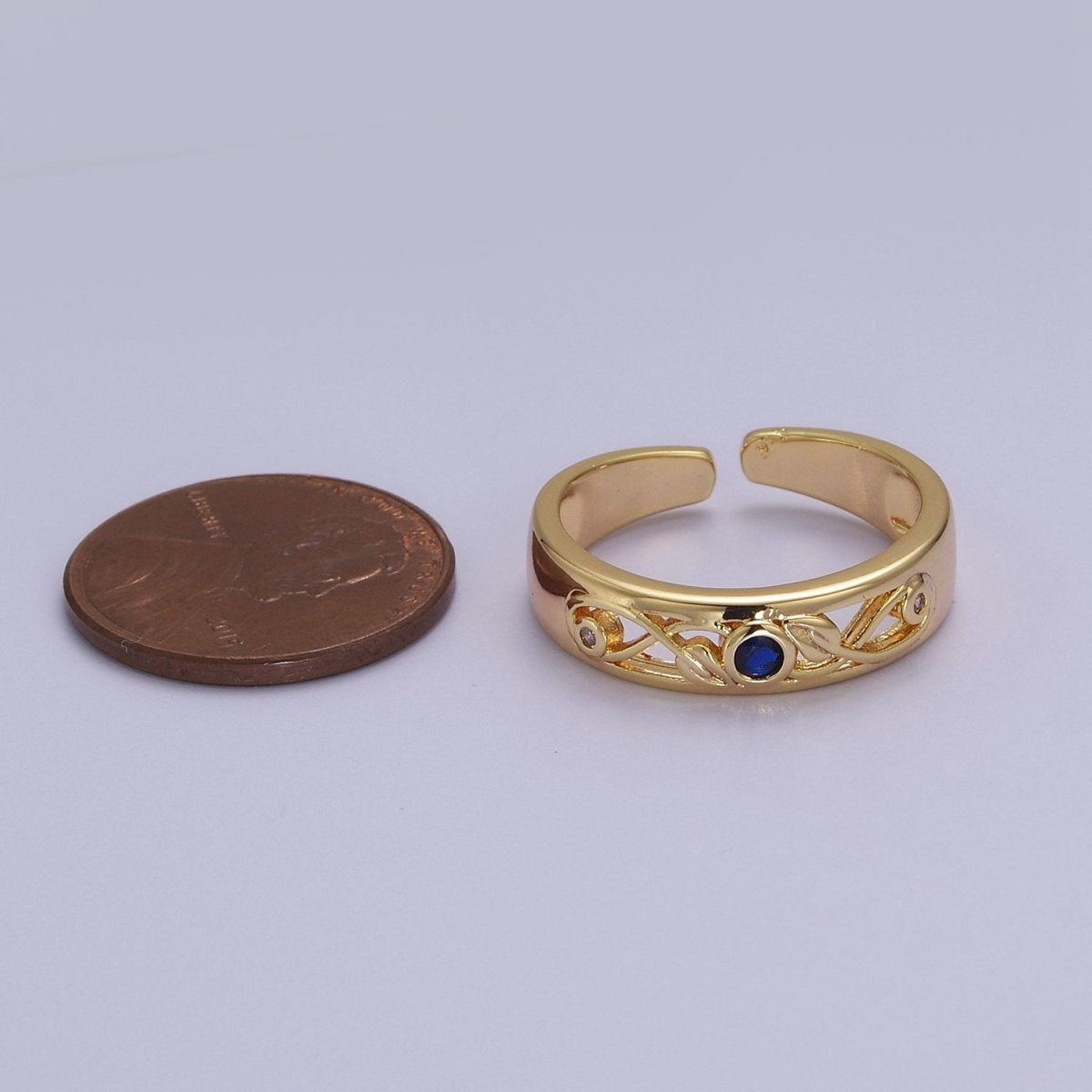 Dainty Blue CZ Stone Gold Band for Midi Ring Stackable Jewelry S-526