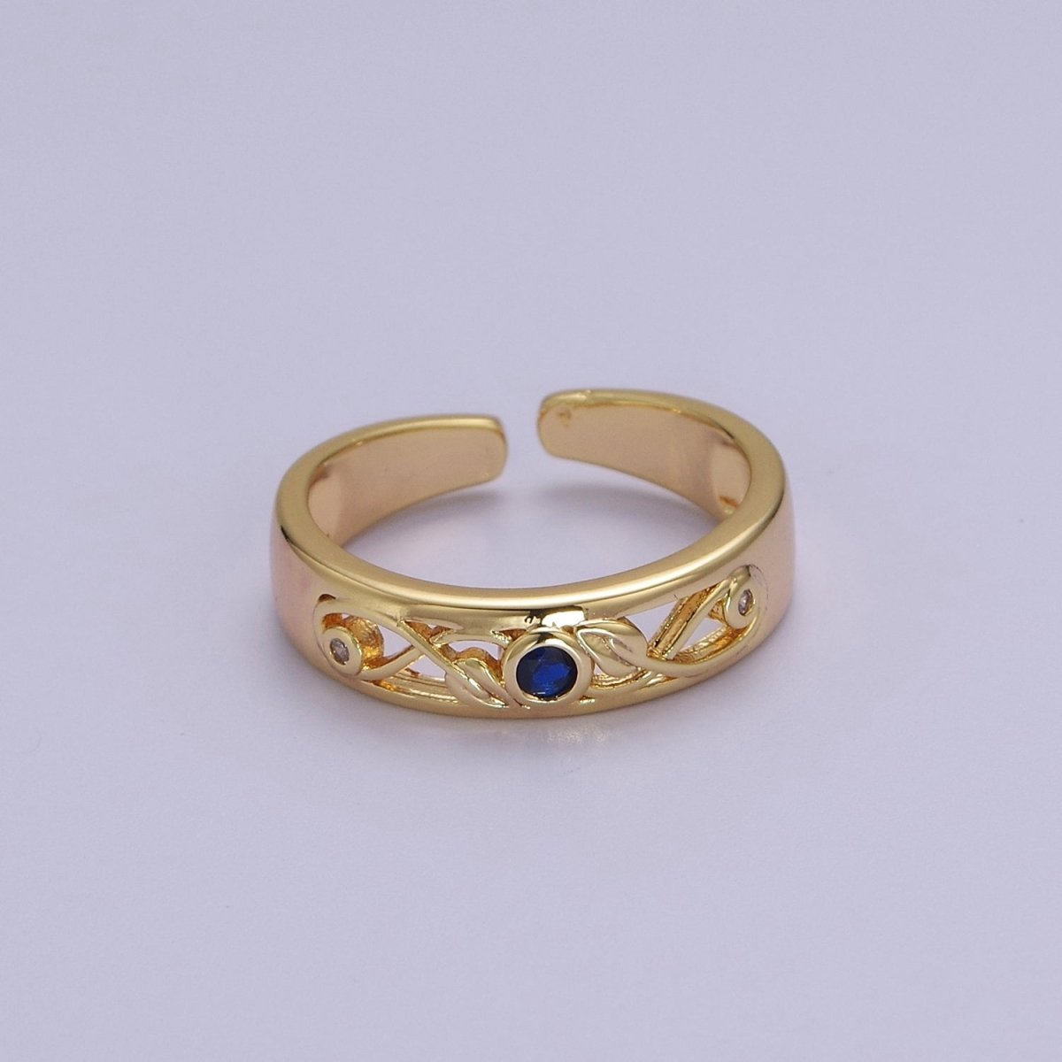 Dainty Blue CZ Stone Gold Band for Midi Ring Stackable Jewelry S-526