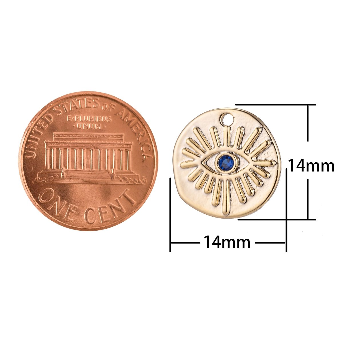 Dainty Blue Evil Eye Charm, Micro Pave CZ Charm, Dainty Pendant Gold Amulet Religious Bracelet Necklace Charm for Jewelry Making E-411