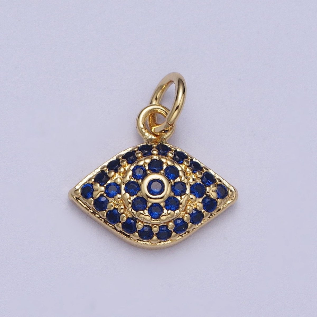 Dainty Blue Micro Paved CZ Gold Evil Eye Charm | N-380