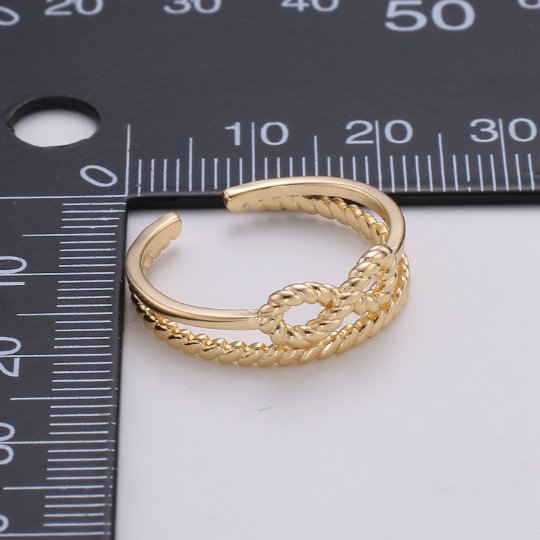 Dainty Bow ring, Gold bow ring Thintwisted ring, Adjustable Open ring, Twist ring Minimalist Jewelry Vaneltine Gift for her, R-193